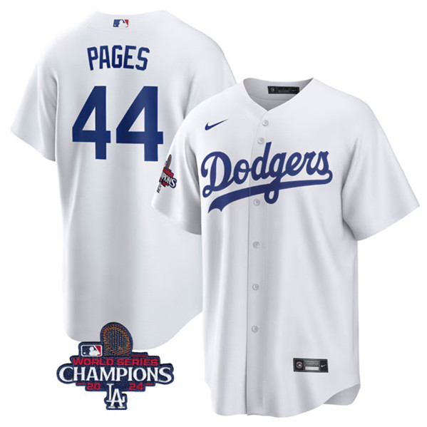 Los Angeles Dodgers #44 Andy Pages White 2024 World Series Champions Cool Base Stitched Jersey - Click Image to Close